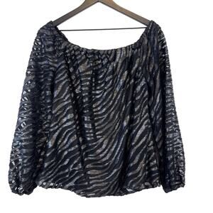 White House Black Market Size M Off Shoulder Zebra Texture Black Blouse